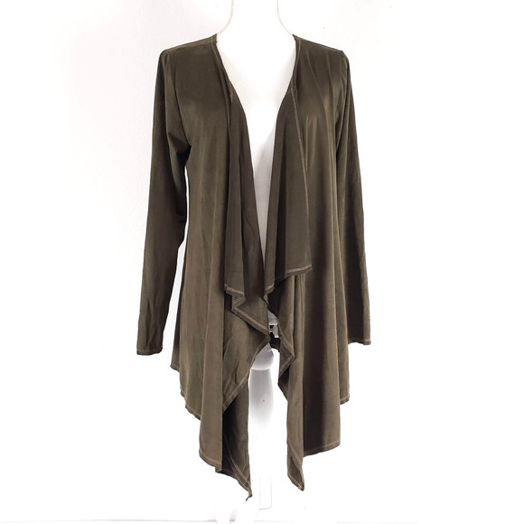 One World Live and Let Live SIZE M Green Draped Open Front Cardigan Long Sleeves - Picture 1 of 12